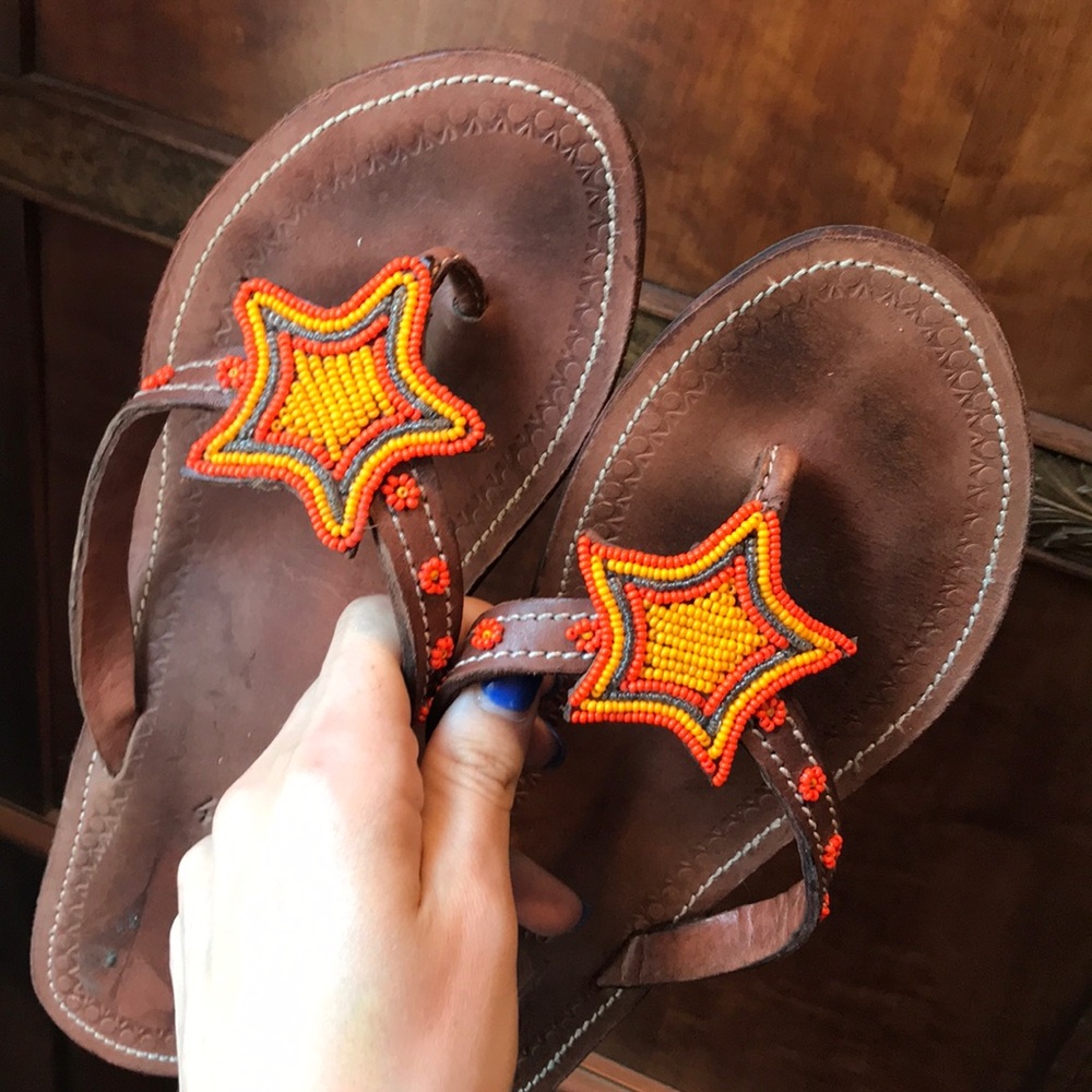 Adorable beaded leather sandals